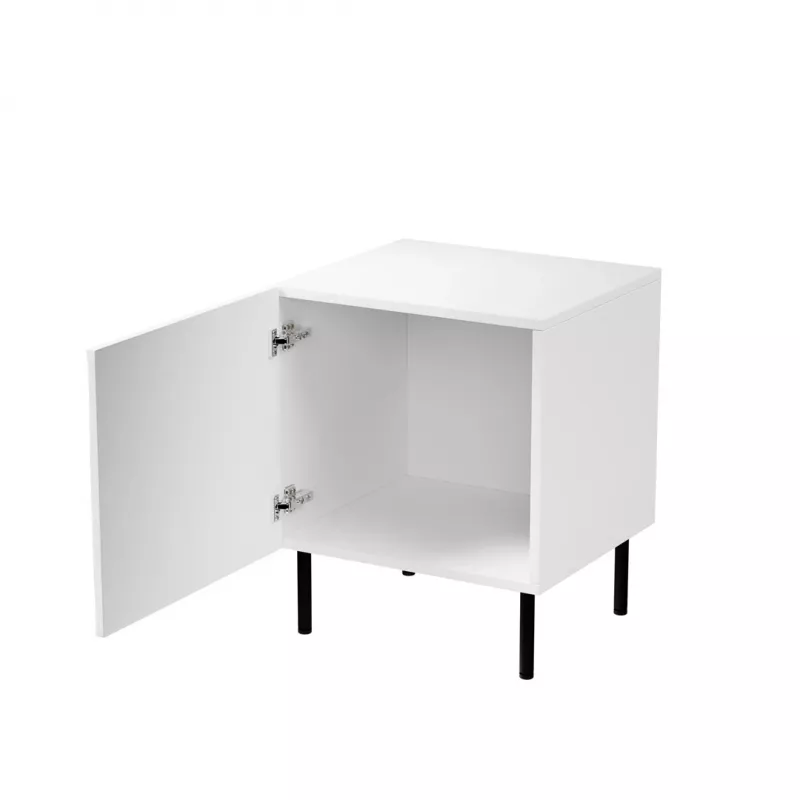 Naktinis staliukas Cama Meble JUNGLE 53,5×40,5×44 cm matinė balta, MDF & medžio drožlių plokštė, juodos kojelės, 2 vnt. komplektas