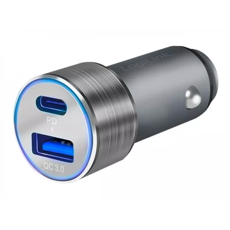 LogiLink automobilinis maitinimo šaltinis - 36 W - 3 A - PD 3.0, QC 3.0 - 2 išėjimo prievadai (USB, 24 kontaktų USB-C)