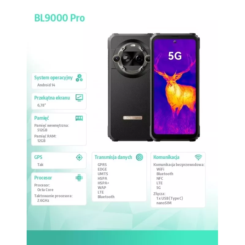 Blackview BL9000 Pro 5G 12/512GB termovizinis telefonas juodas