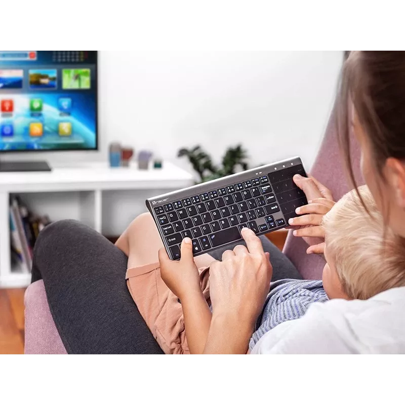 Belaidė RF pilno dydžio klaviatūra TRACER TRAKLA46934, QWERTY anglų, 2.4 GHz Nano imtuvas, membraninė, juoda/pilka