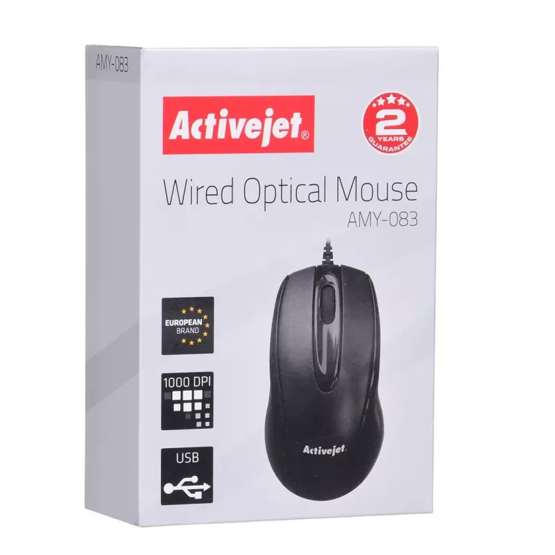Activejet AMY-083 laidinė pelė USB (optinė; 1000 DPI; juoda)