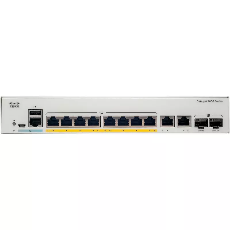 Cisco Catalyst 1000-8FP-E-2G-L valdomas PoE+ tinklo jungiklis, 8 prievadai 10/100/1000 (PoE+)