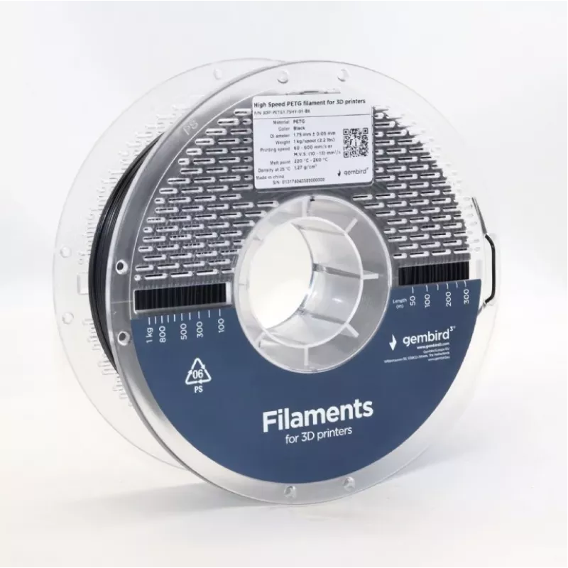 3D spausdinimo filamentas Gembird PETG 1.75 mm Juoda 1 kg