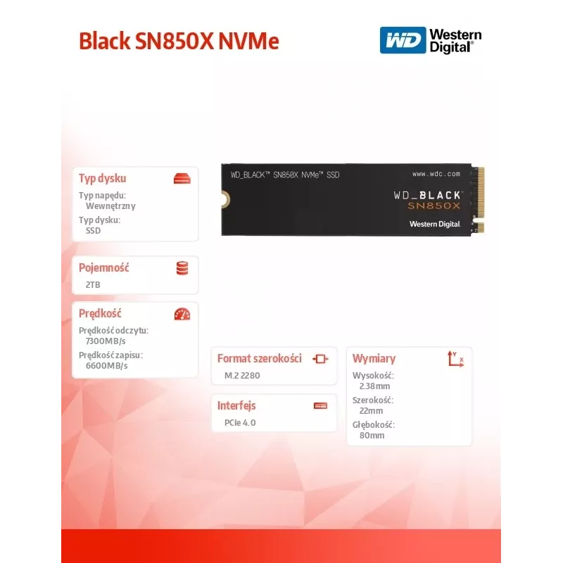WD Black SN850X 2TB SSD M.2 2280 NVMe PCI-E Gen4 kietasis diskas (WDS200T2X0E)