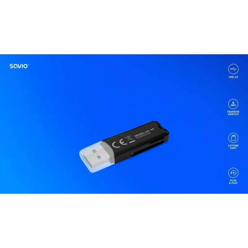 Kortelių skaitytuvas SAVIO AK-64 USB 3.2 Gen 1 Type-A, MicroSD lizdas, 5000 Mbit/s, juodas