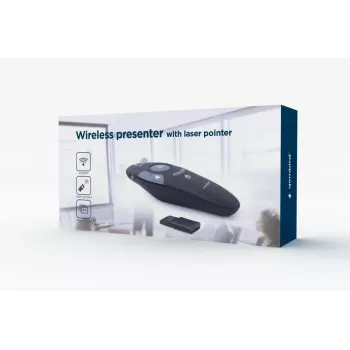 GEMBIRD belaidis IR pristatymo nuotolinio valdymo pultelis WP-L-11, 4 mygtukai, 2,4 GHz RF USB imtuvas, juodas, AAA baterija