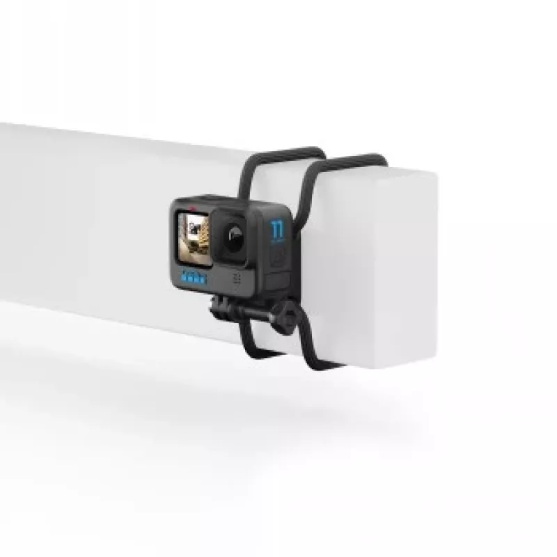 GoPro HERO kamerų lankstus laikiklis su gumos tvirtinimo juostomis, juodas plastikas