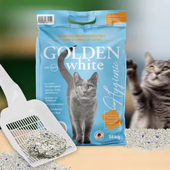 Kačių kraikas Golden Grey 14 kg bentonitinis, su levandų kvapu, be dulkių, nelimpantis