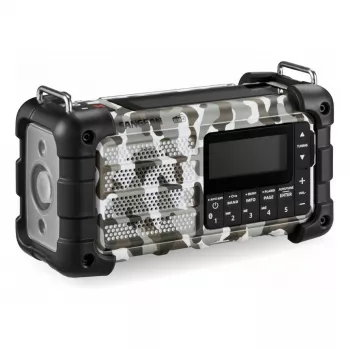 Nešiojamas avarinis radijas Sangean MMR-99 DAB+ su dinaminiu krautuvu ir saulės baterija, Arktinis kamufliažas