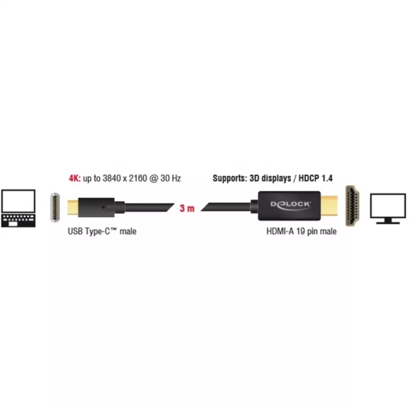 DeLOCK 85260 3 m USB Type-C – HDMI vaizdo kabelio adapteris juodas