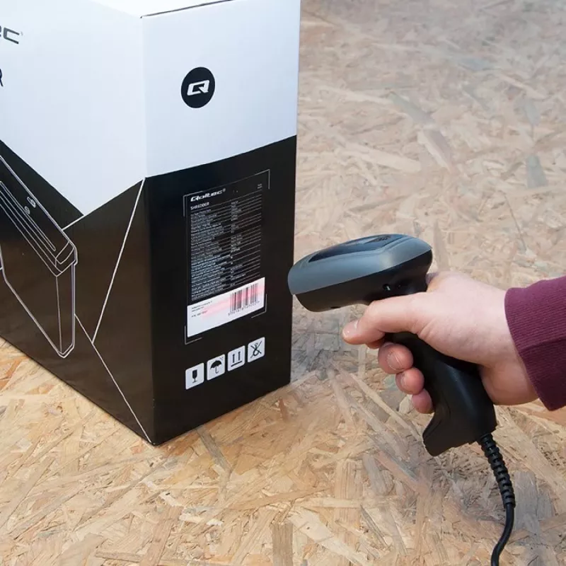 Nešiojamas brūkšninių kodų skaitytuvas QOLTEC 50863 – 1D/2D, USB, LED, juodas, 5V, 1,8 m laidas