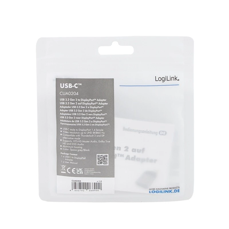 LogiLink CUA0204 USB-C į DisplayPort adapteris (jungties keitiklis) juodai pilkas