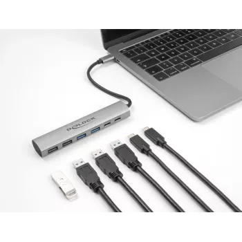 DeLOCK 64232 USB stotelė nešiojamam kompiuteriui, laidinė, USB 3.2 Gen 1 Type-A / Type-C, pilka