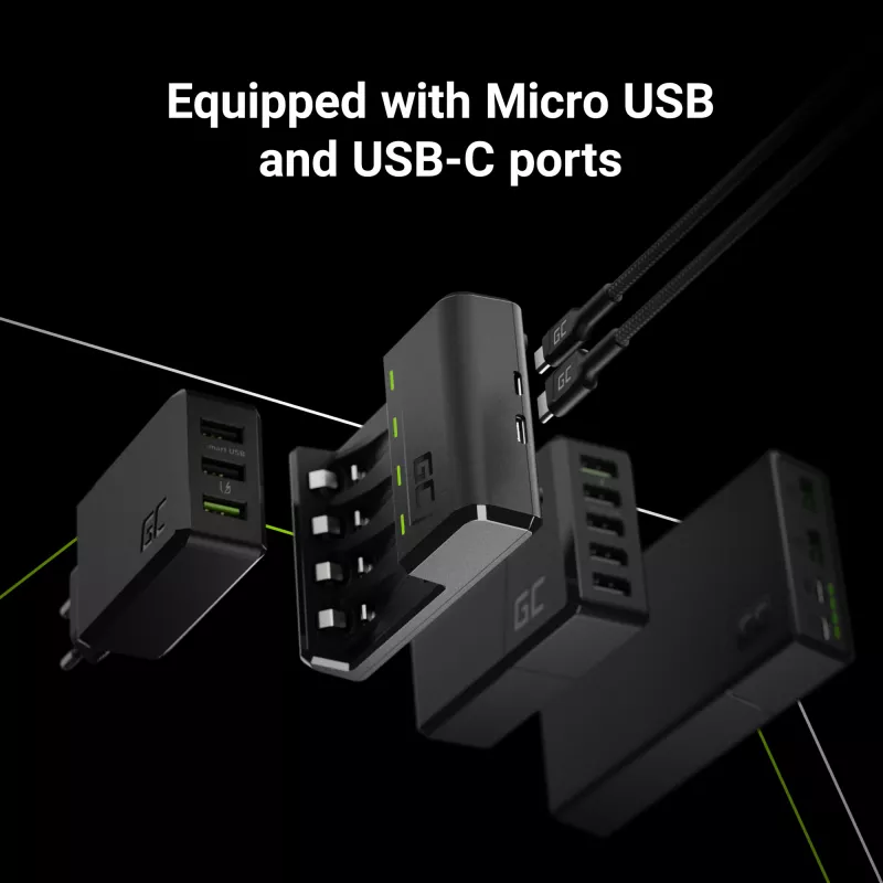 Green Cell GC VitalCharger USB įkroviklis, 4 lizdai, AA/AAA, USB maitinimas, juodas