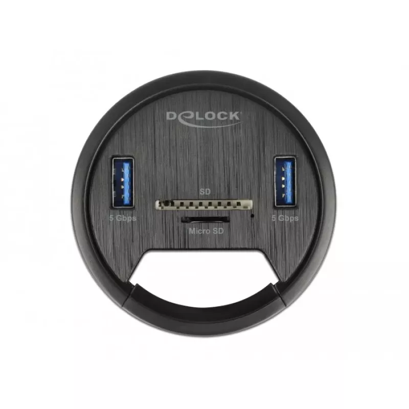 Delock 64152 USB 3.2 Gen 1 šakotuvas, 2 prievadai, su SD/microSD kortelių skaitytuvu