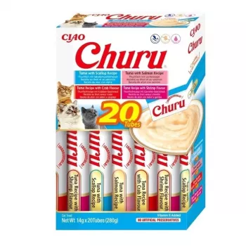 Šlapias skanėstas katėms INABA Churu 20 x 14 g – tuno ir jūros gėrybių skonio putėsiai