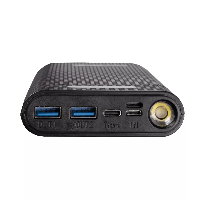 Akyga AK-BC-04 išorinės baterijos korpusas 8x 18650 Li-Ion elementams, 18 W, USB-C + 2x USB-A, LED žibintuvėlis, juodas