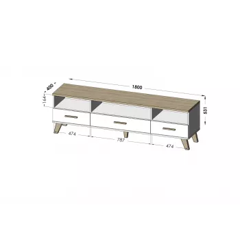 Cama RTV stand LOTTA 180cm Balta + sonoma oak