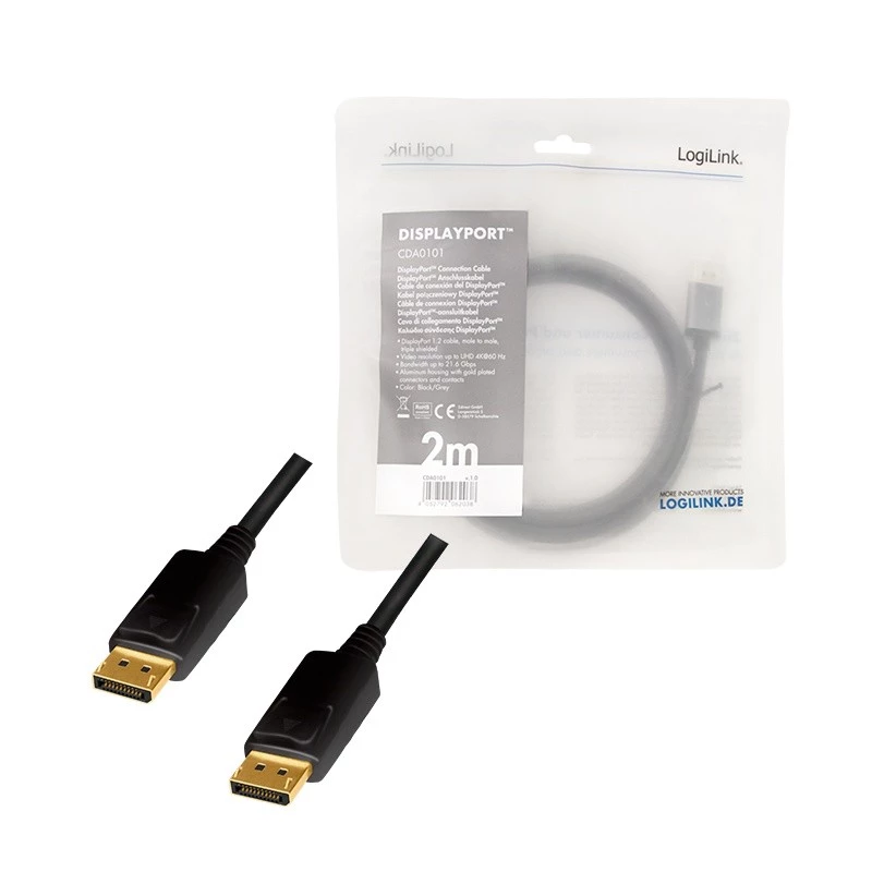 DisplayPort kabelis LogiLink CDA0101 2 m juodai pilkas