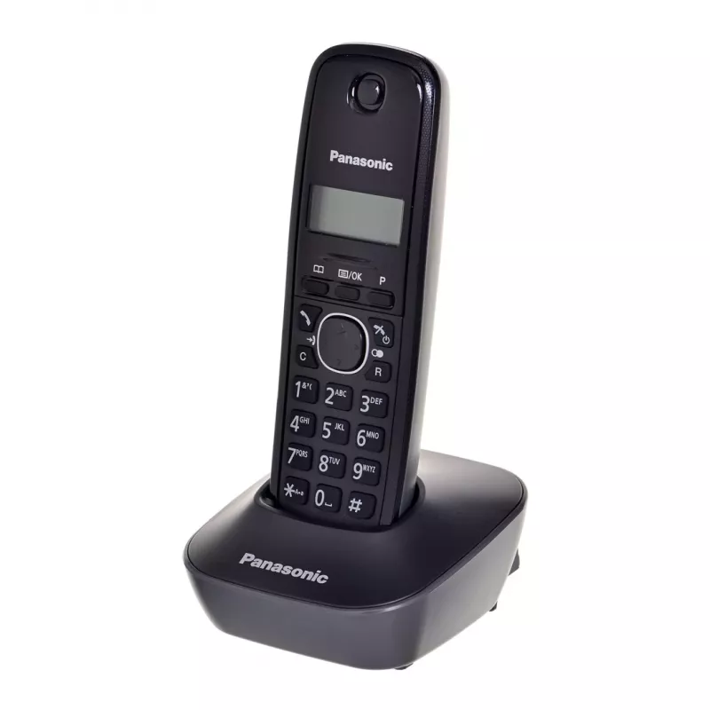 DECT belaidis telefonas Panasonic KX-TG1611, juodas, 1,9 GHz, 1,25 colio ekranas, iki 15 h pokalbio, 50 kontaktų telefonų knyga