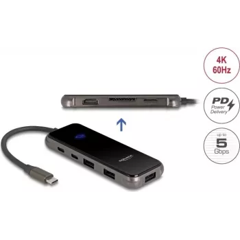 Dockinė stotelė DELOCK USB Type-C 4K HDMI SD/microSD PD 3.0 85W (92001)