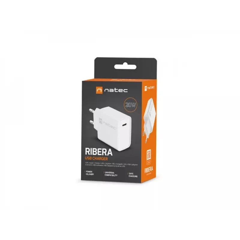 USB-C greitasis įkroviklis NATEC RIBERA 12V 20W Quick Charge 3.0 Baltas