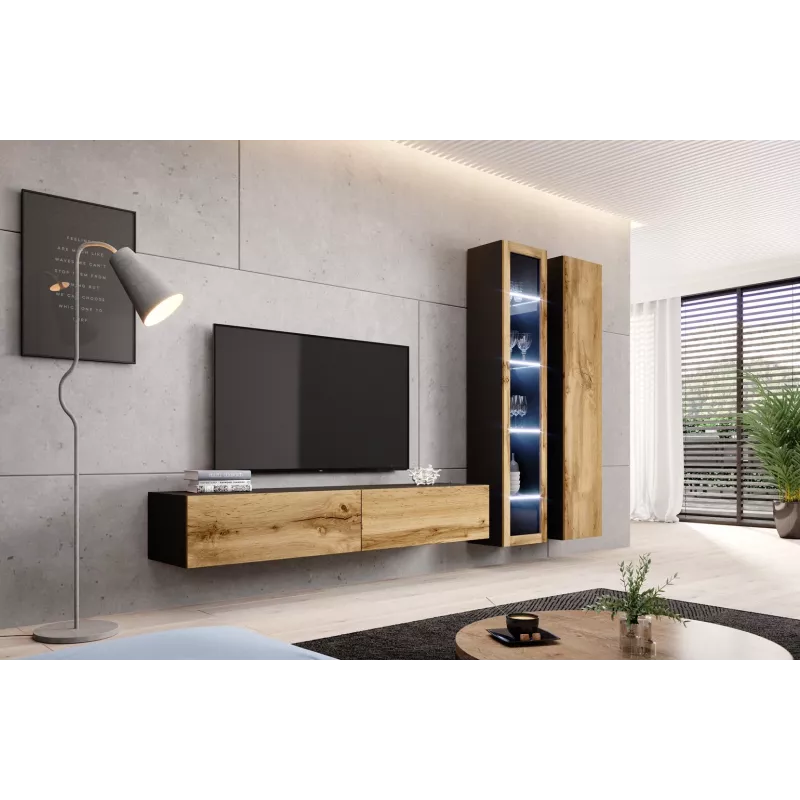 Vitrina sieninė Cama Meble VIGO 180 1800×400×300 mm juoda/ąžuolas wotan