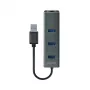 SAVIO USB-A stotelė su RJ-45 Gigabit Ethernet AK-57 — 3× USB-A + RJ-45, USB 3.2 Gen 1 Micro‑B pagrindinis, 5 Gbit/s, 4 prievadai, pilka
