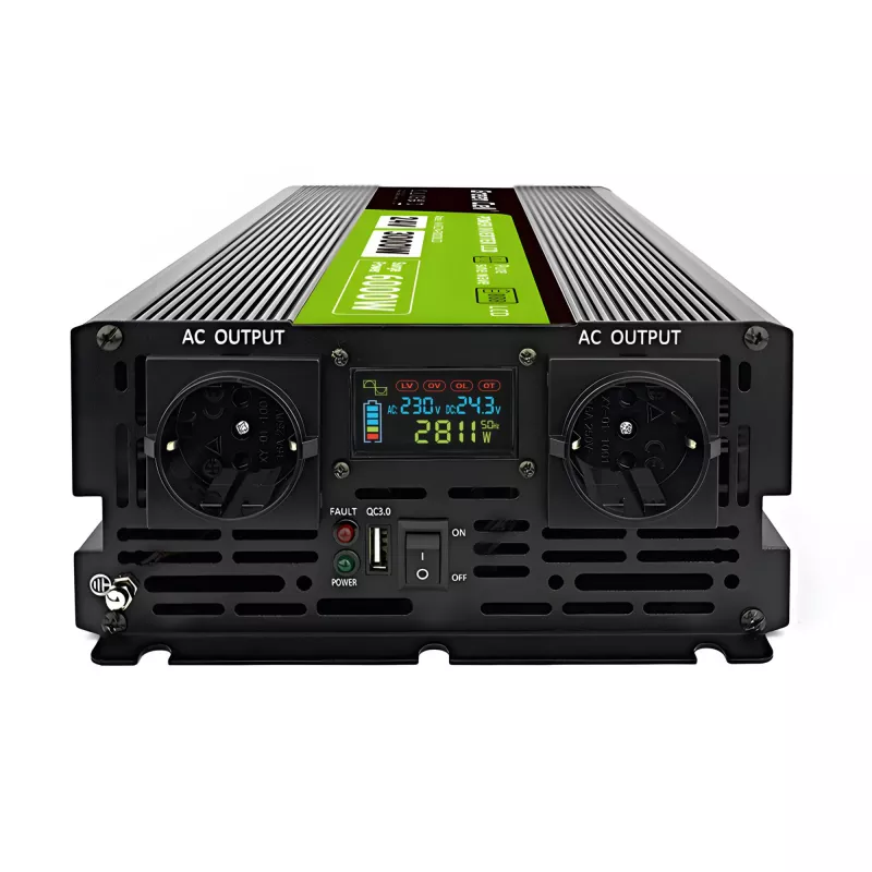 Automobilinis keitiklis Green Cell INVGC24P3000LCD 24V 3000W gryna sinusinė banga, 230V 50Hz, LCD, F tipo lizdas