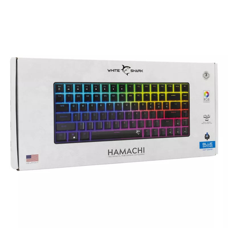 Mechaninė klaviatūra White Shark GK-005121 su RGB apšvietimu ir mėlynais jungikliais