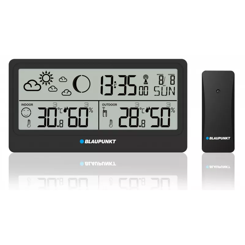 Oro stotelė BLAUPUNKT WS20BK – vidaus ir lauko temperatūros bei drėgmės rodymas, juoda, 1 jutiklis, LCD, maitinama baterijomis