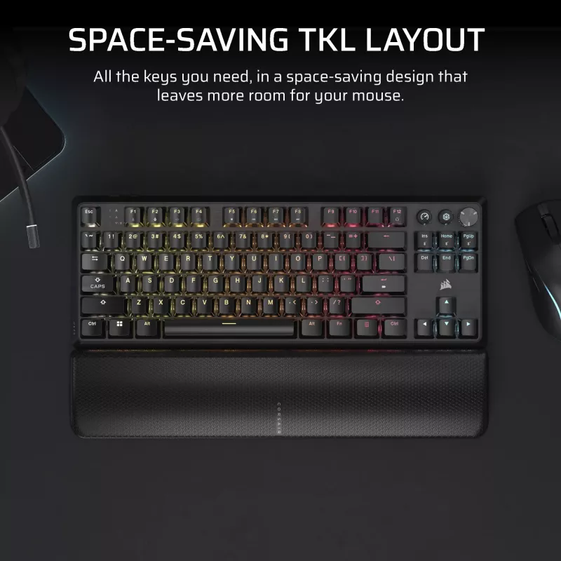 Corsair K70 CORE TKL klaviatūra žaidimams USB + RF belaidis + Bluetooth QWERTZ vokiška juoda
