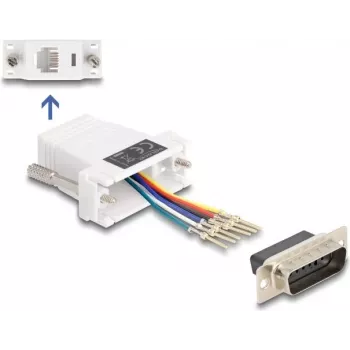 DeLOCK D-Sub 15 kontaktų (vyriškas) į RJ12 (moterišką) adapterio komplektas baltas