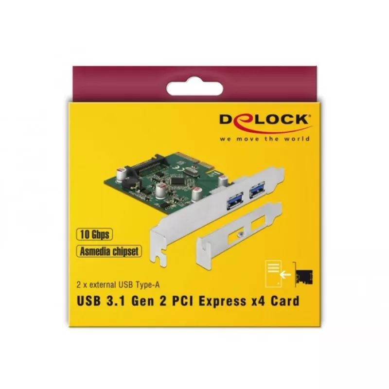 Delock PCI Express x4 kortelė 2 x išoriniai USB 3.1 Gen 2 Type-A lizdai (90298)