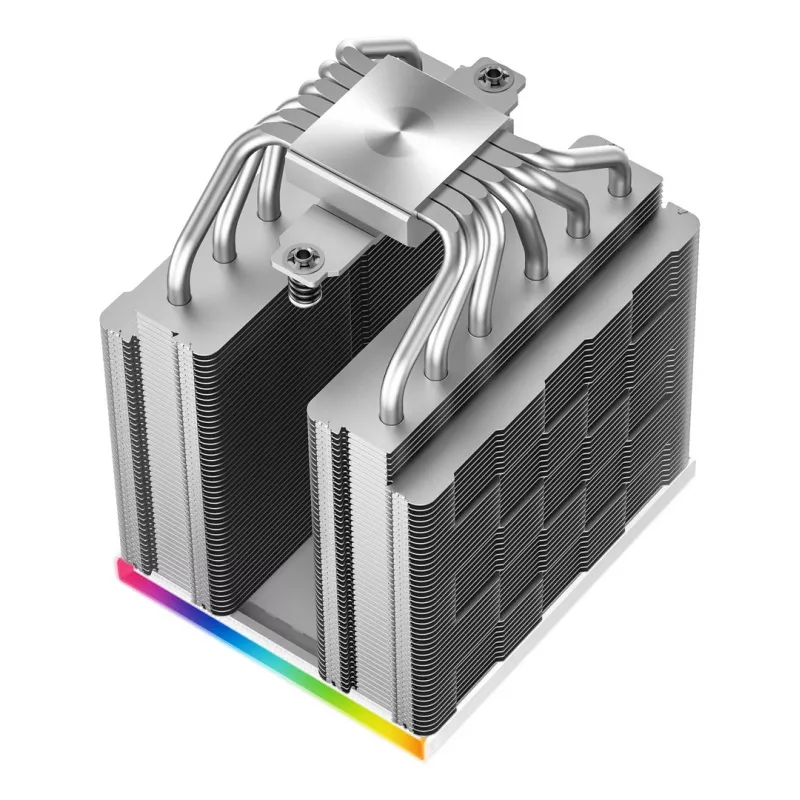 Oro aušintuvas DeepCool AK620 Digital SE White – du 120 mm ventiliatoriai, 6 šilumos vamzdeliai, PWM, LGA 1700, įmontuotas ekranas