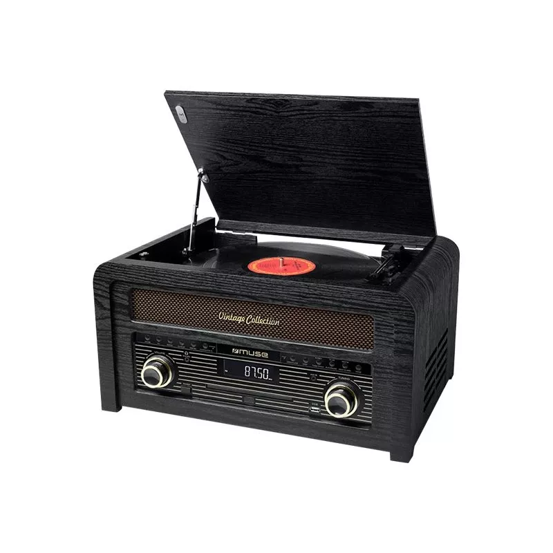 Patefonas muse MT-115 W juodas/auksinis, 33-45-78 aps./min., J formos tonearm, sukamas garsumas, 240 V AC