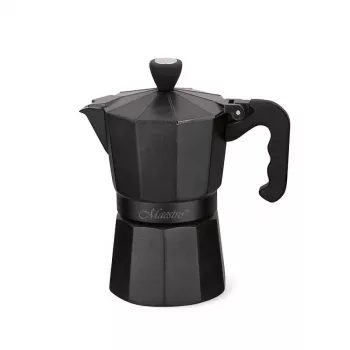 Moka puodas Maestro MR-1666-3-BLACK, rankinis 3 puodelių aliumininis kavos virimo aparatas, 150 ml, juodas