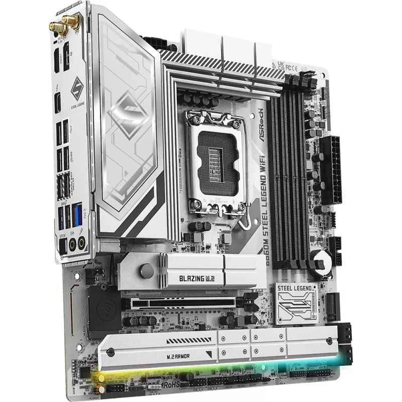 Pagrindinė plokštė ASRock B860M Steel Legend WiFi — Intel B860, LGA 1851, micro-ATX, DDR5, 4 DIMM, Wi-Fi 6E, 2.5GbE