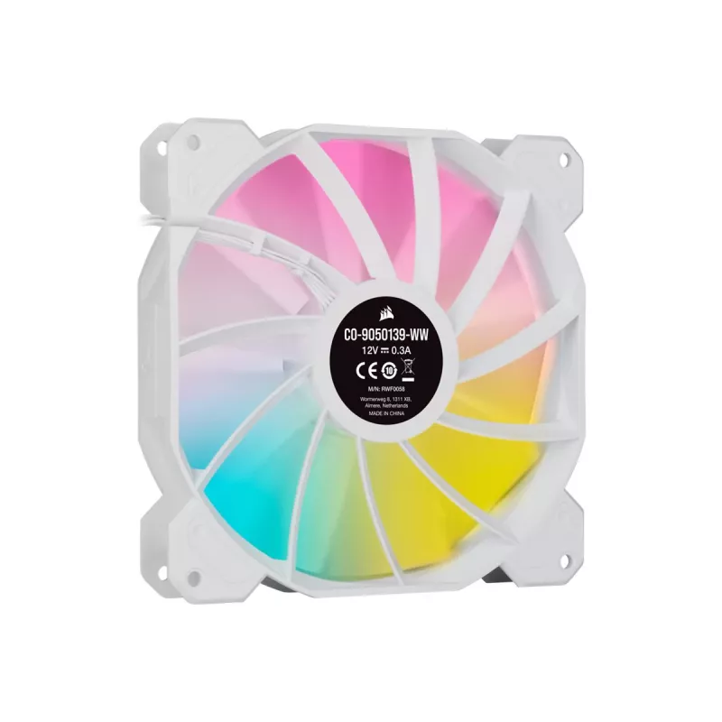 Corsair iCUE SP140 RGB ELITE 140 mm baltas ARGB reversinės mentės PWM korpuso ventiliatorius 2 vnt. pakuotė