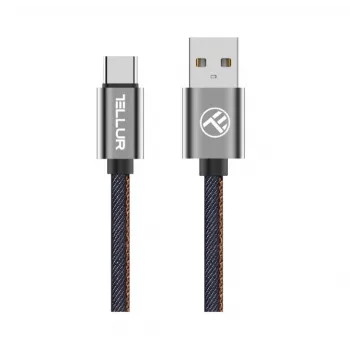 USB duomenų kabelis Tellur USB–Type-C 1 m Denim, pintas 1 m kabelis įkrovimui ir duomenų perdavimui