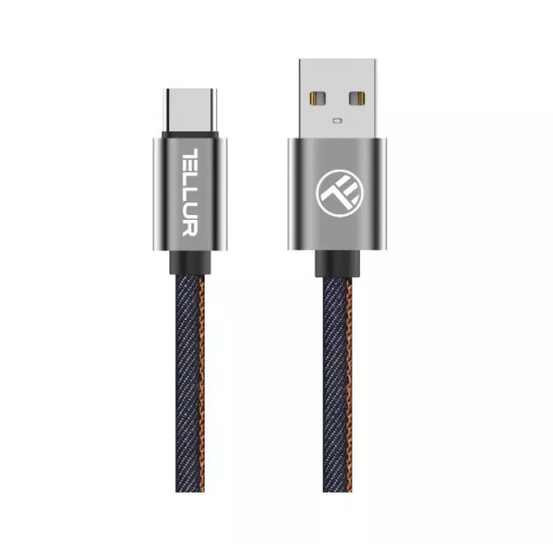 USB duomenų kabelis Tellur USB–Type-C 1 m Denim, pintas 1 m kabelis įkrovimui ir duomenų perdavimui