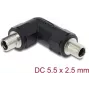 DELOCK DC maitinimo lizdo adapteris 5,5 x 2,5 mm moteriškas–moteriškas su sriegine mova, 90° kampu, juodas