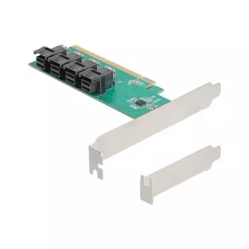 DELOCK PCIe x16 bifurkacijos kortelė 4× vidiniams SFF-8643 NVMe, low-profile