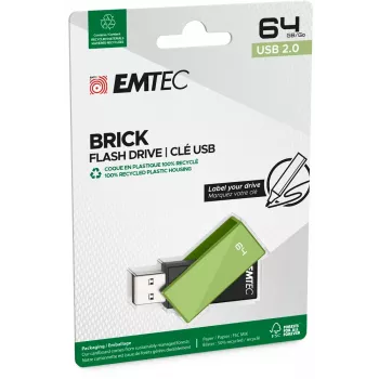 USB atmintukas Emtec C350 Brick 64 GB USB-A juodas žalias