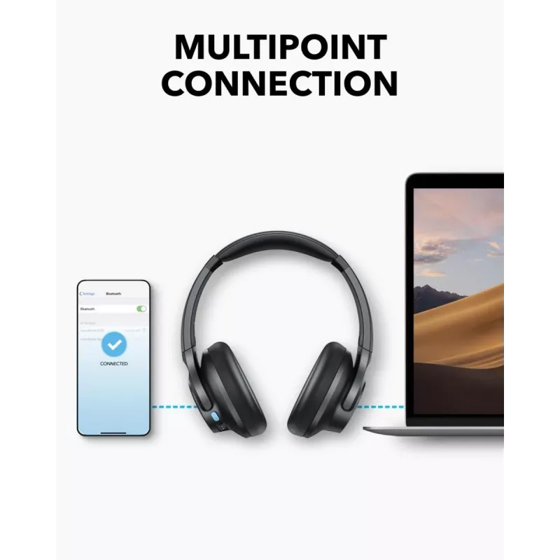 Ausinės ant galvos Anker Soundcore Q11i, Bluetooth 5.0, iki 20 h baterija, įmontuotas mikrofonas, tamsiai pilka