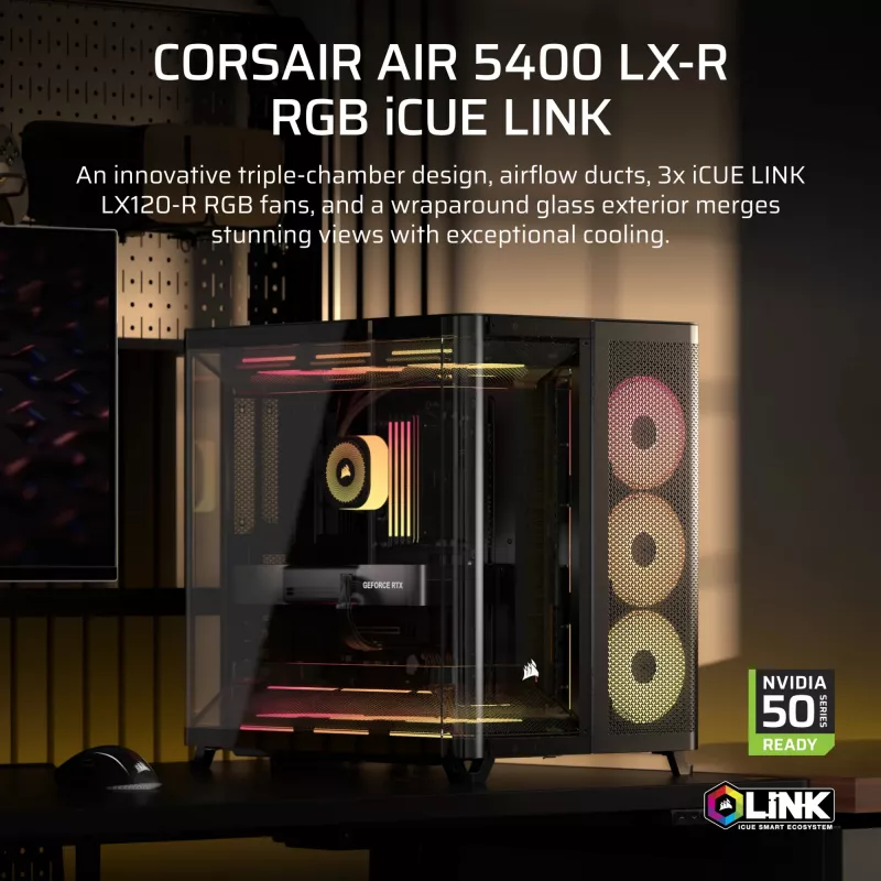 Corsair AIR 5400 LX-R RGB iCUE LINK Midi Tower juoda