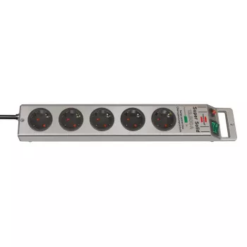 Super-Solid Power Strip 5-ių lizdų ilgintuvas (sidabrinis, 2,5 metro, 13 500 A apsauga nuo viršįtampių)