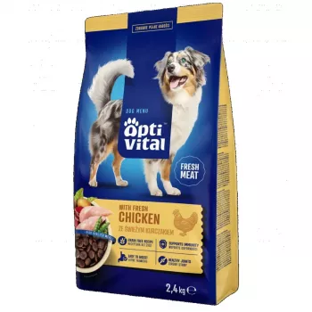 OptiVital pilnavertis sausas suaugusių šunų ėdalas su vištiena 2,4 kg