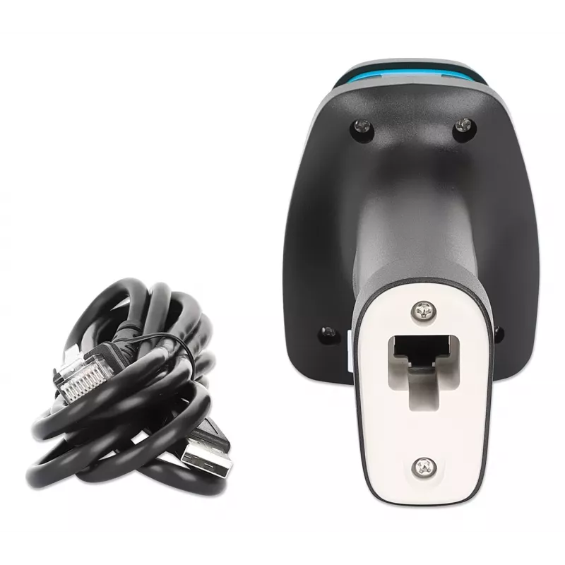 Manhattan 2D ilgo nuotolio LED brūkšninių kodų skaitytuvas, USB, 450 mm skaitymo gylis, atsparus iki 100 000 liuksų šviesai (saulės šviesa), palaiko 1D (21 versijos) ir 2D (10 versijų) simbolius, RJ45 į USB 1,8 m laidas (USB-A), juodas, 3 metų garantija