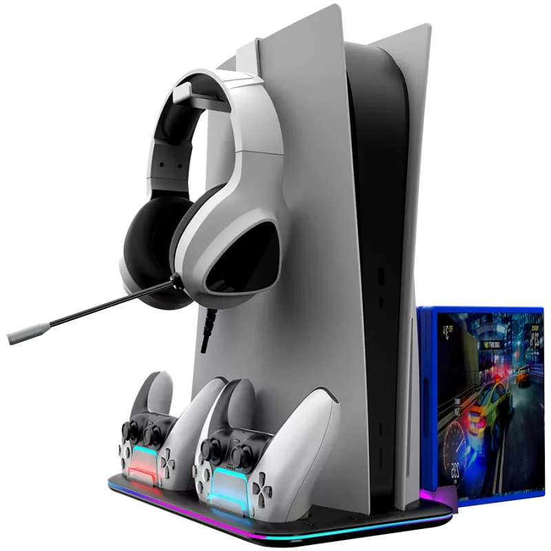 Aušinimo stovas CANYON CS-51 RGB PS5 Slim juodas su dviejų valdiklių įkrovimu